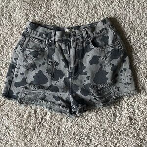POL Black and Gray Distressed Jean Shorts